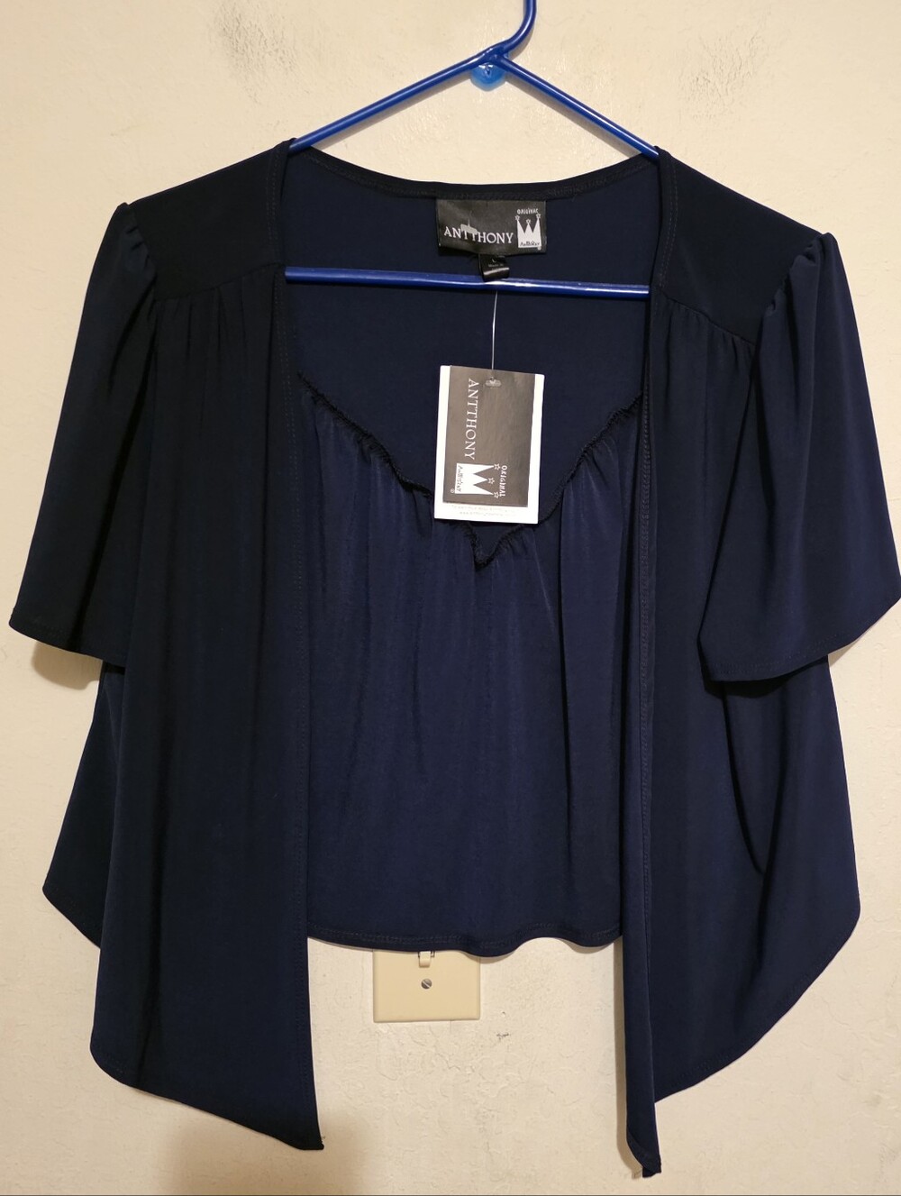 Antthony Women's Navy Solid Open Front Short Sleeve shrug Top Size L